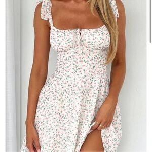 White Fox Boutique Pink and Green Floral Mini Dress